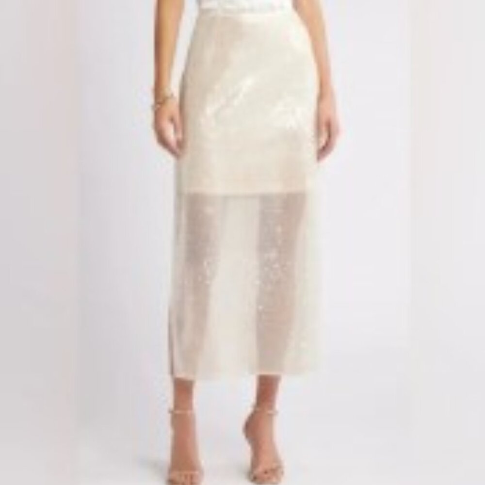 OPEN EDIT Sequin Midi Skirt - Ivory Dove Medium